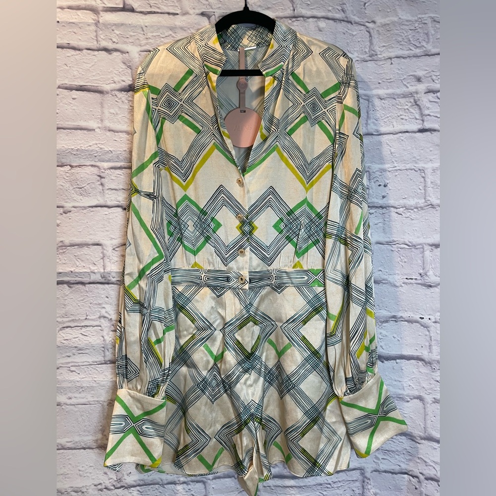 Alexis Geometric Print Jumpsuit - Green, Yellow, Cream - Picture 6 of 8